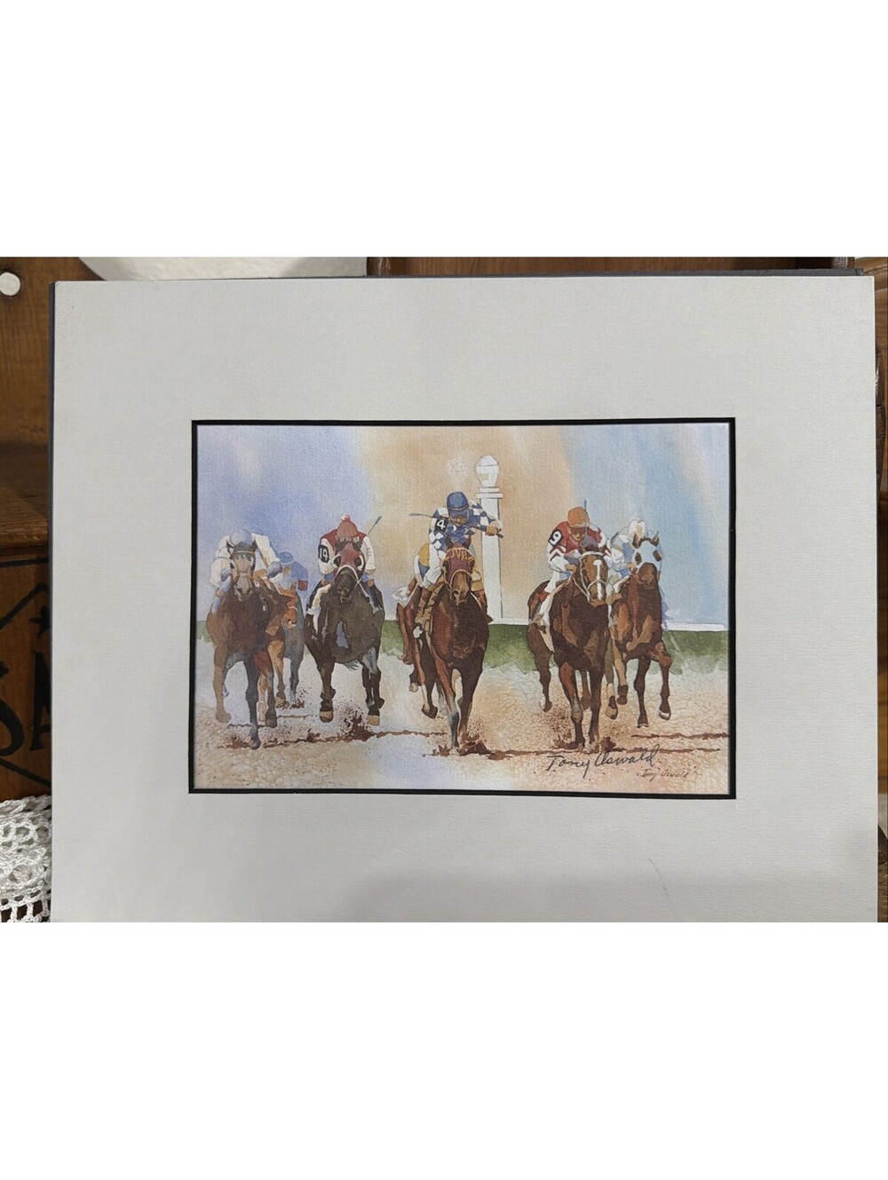 Tony Oswald Signed Print Kentucky Derby Across The Finish Line Horse Racing
